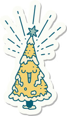 sticker of tattoo style happy christmas tree
