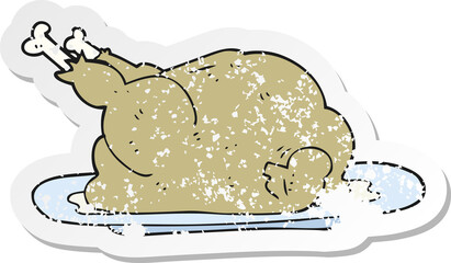 retro distressed sticker of a cartoon cooked chicken