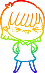 rainbow gradient line drawing annoyed cartoon girl