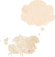 cartoon dog and thought bubble in retro textured style