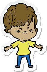 sticker of a cartoon frustrated woman