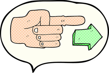 comic book speech bubble cartoon pointing hand with arrow