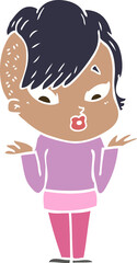 flat color style cartoon surprised girl