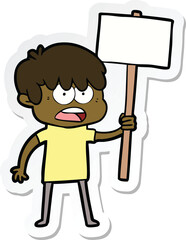sticker of a worried cartoon boy