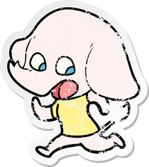 distressed sticker of a cute cartoon elephant