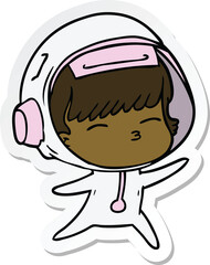 sticker of a cartoon curious astronaut