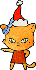 cute textured cartoon of a cat wearing dress wearing santa hat