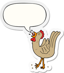 cartoon crowing cockerel and speech bubble sticker