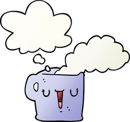 cartoon hot cup of coffee and thought bubble in smooth gradient style