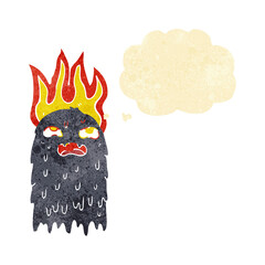 burning cartoon ghost with thought bubble