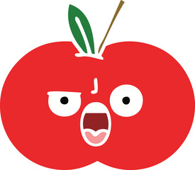 flat color retro cartoon red apple