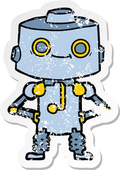 distressed sticker of a cartoon robot