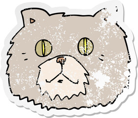 distressed sticker of a cartoon cat face