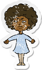 retro distressed sticker of a cartoon bitter old woman