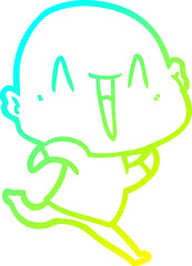 cold gradient line drawing happy cartoon bald man