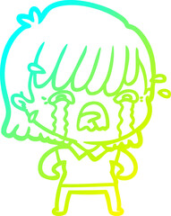 cold gradient line drawing cartoon girl crying