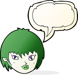 cartoon vampire girl face with speech bubble