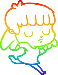 rainbow gradient line drawing cartoon indifferent woman running