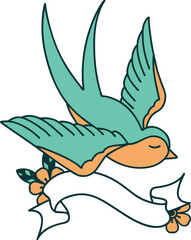 tattoo with banner of a swallow