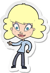 sticker of a cartoon woman pointing