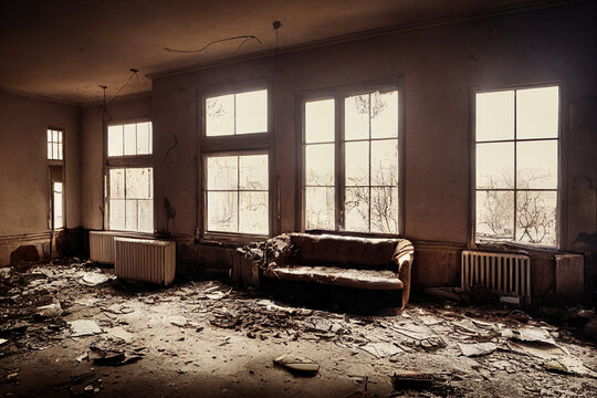 abandoned iving room, generative AI
