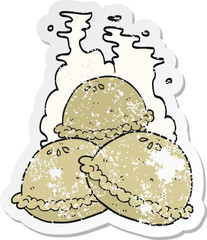retro distressed sticker of a cartoon hot pies