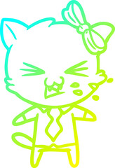 cold gradient line drawing cartoon cat