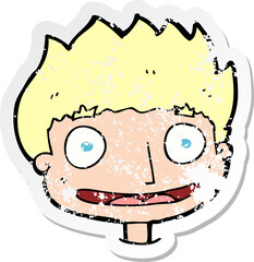 retro distressed sticker of a cartoon happy boy