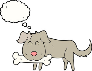 thought bubble cartoon dog with bone