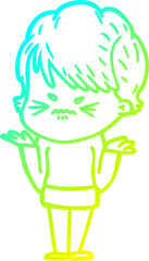 cold gradient line drawing cartoon frustrated woman