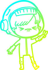 cold gradient line drawing cartoon astronaut woman