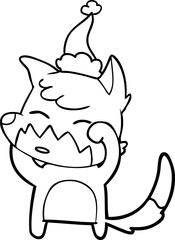 line drawing of a fox wearing santa hat