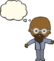 cartoon genius scientist with thought bubble