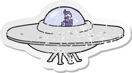 retro distressed sticker of a cartoon flying saucer