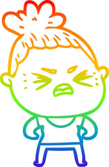 rainbow gradient line drawing cartoon angry woman