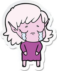sticker of a cartoon crying elf girl