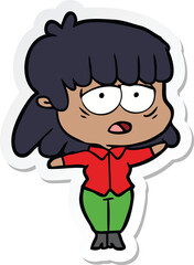 sticker of a cartoon tired woman