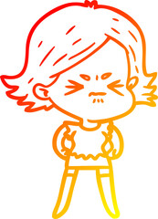 warm gradient line drawing cartoon angry woman