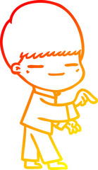 warm gradient line drawing cartoon smug boy
