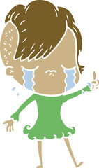 flat color style cartoon crying girl