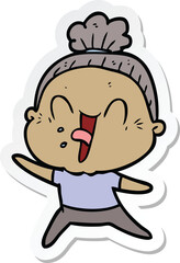 sticker of a cartoon happy old woman