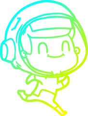 cold gradient line drawing happy cartoon astronaut man