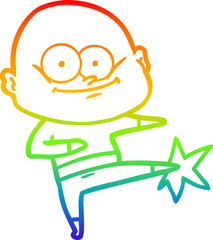 rainbow gradient line drawing cartoon bald man karate kicking
