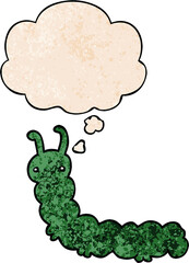 cartoon caterpillar and thought bubble in grunge texture pattern style