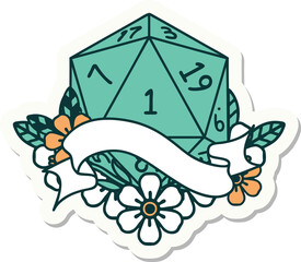 natural one d20 dice roll sticker