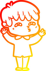 warm gradient line drawing cartoon curious man
