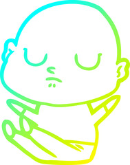 cold gradient line drawing cartoon bald man