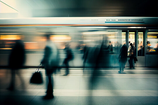 Hektik und Dynamik: Menschen in Bewegung am Bahnhof - Generative Ai