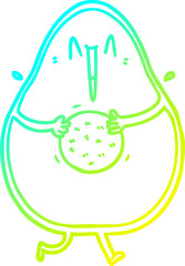 cold gradient line drawing happy cartoon avocado laughing