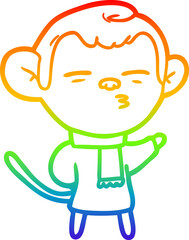 rainbow gradient line drawing cartoon suspicious monkey